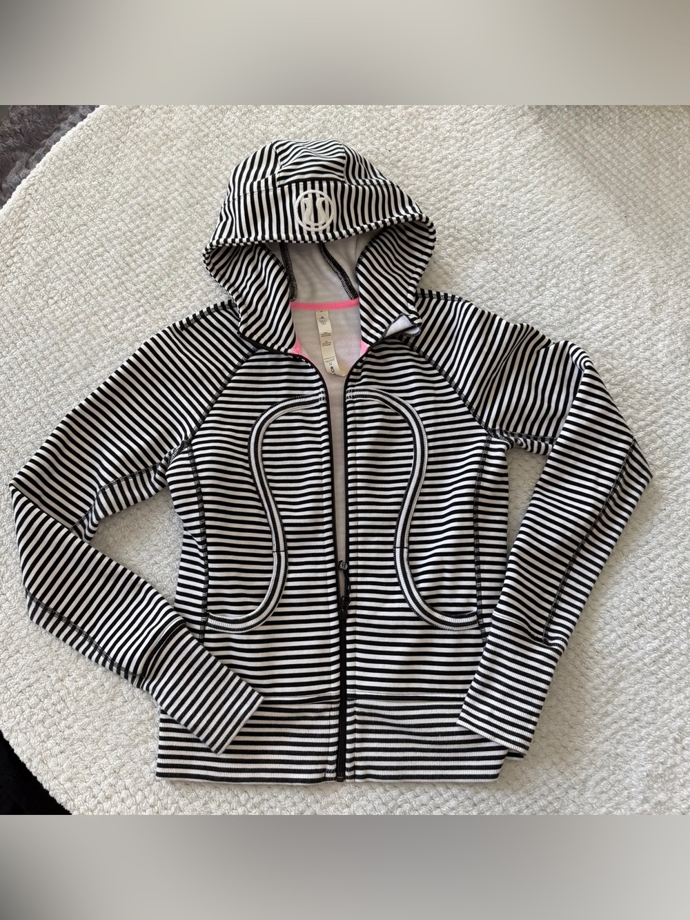 Lululemon OG Scuba Hoodie Size 6 Black White Stripe Full Zip Jacket Pink Y2K